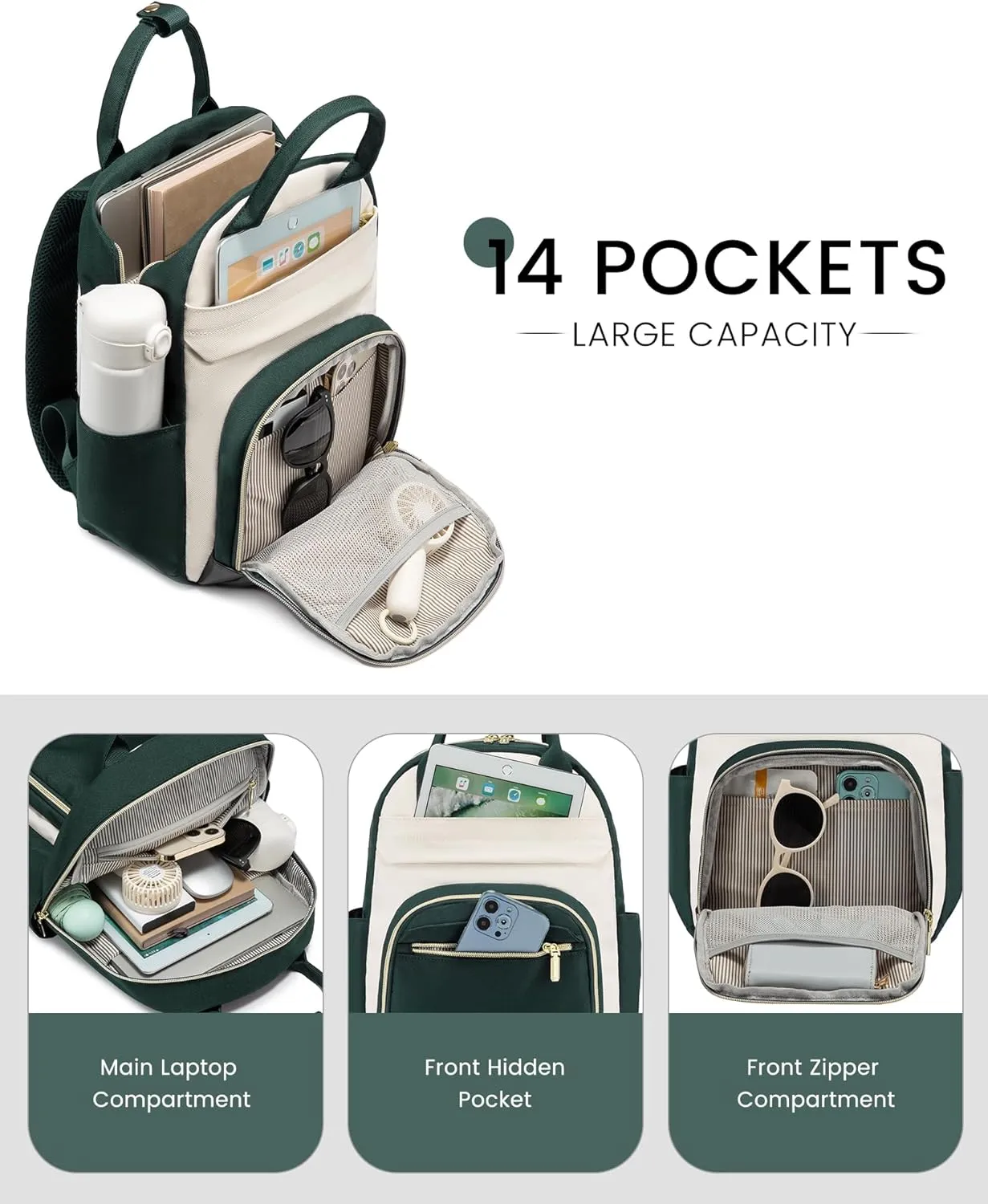 LOVEVOOK Mini Backpack Purse for Women, Small Backpack Bag, Light Weight Stylish Backpack for Daily Travel, Drak Green-Beige-Black