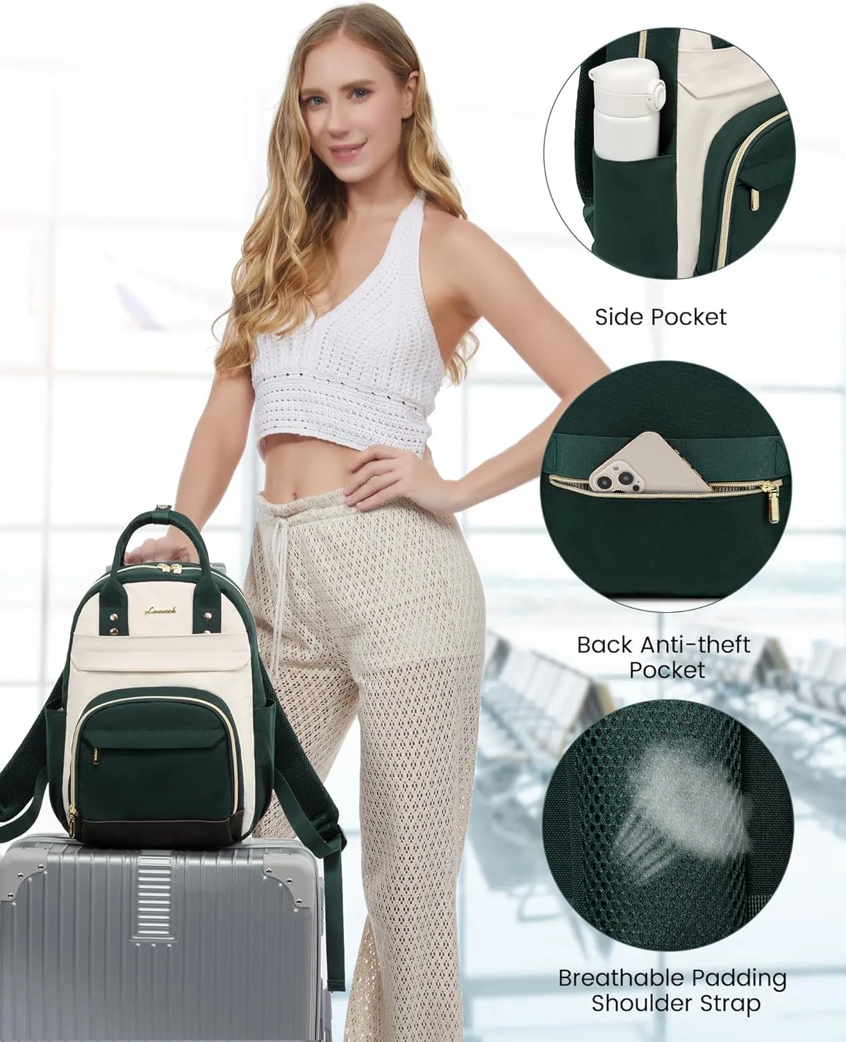 LOVEVOOK Mini Backpack Purse for Women, Small Backpack Bag, Light Weight Stylish Backpack for Daily Travel, Drak Green-Beige-Black
