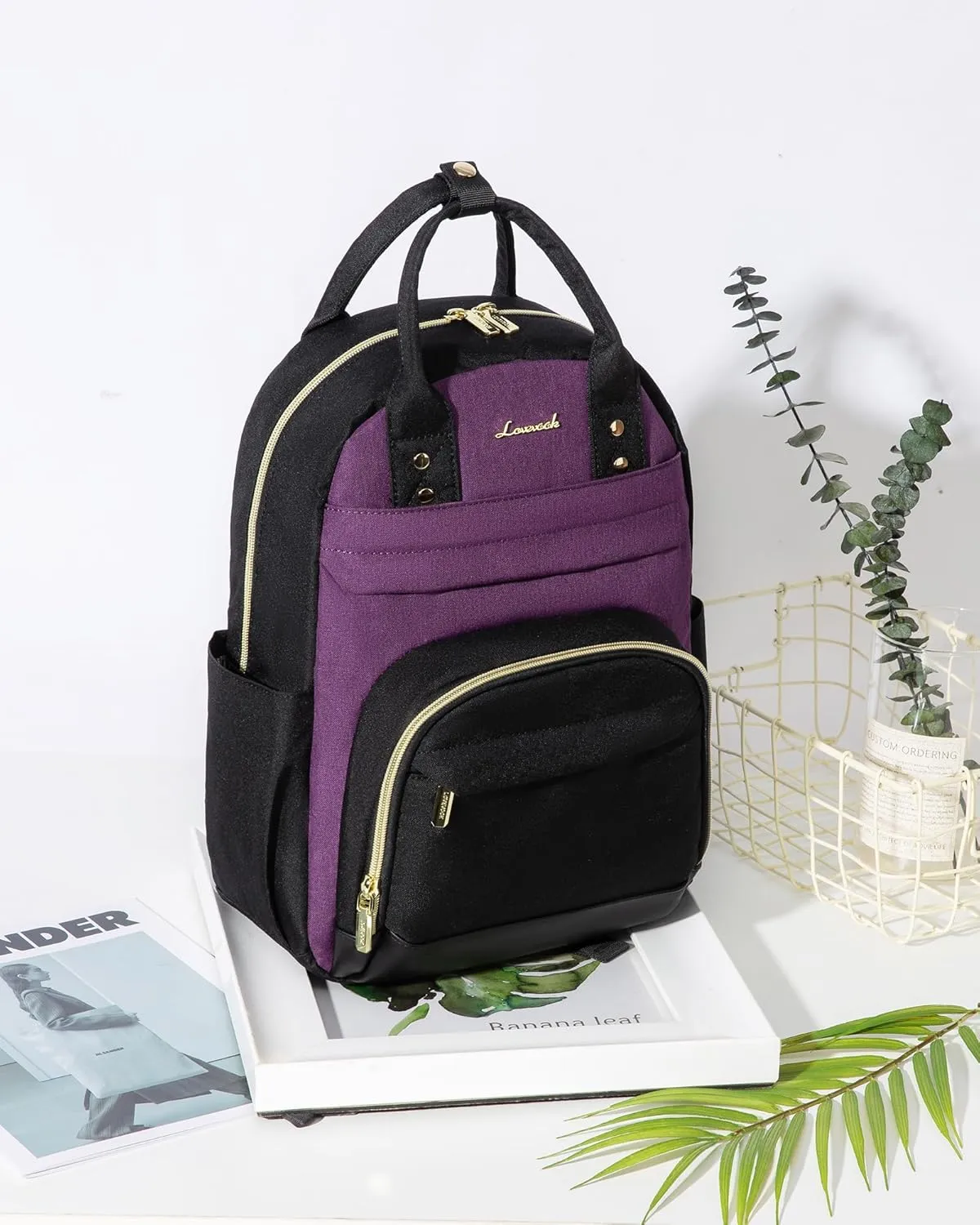 LOVEVOOK Mini Backpack Purse for Women, Small Backpack Bag, Stylish Light Weight Daily Travel Backpack, Black-Purple