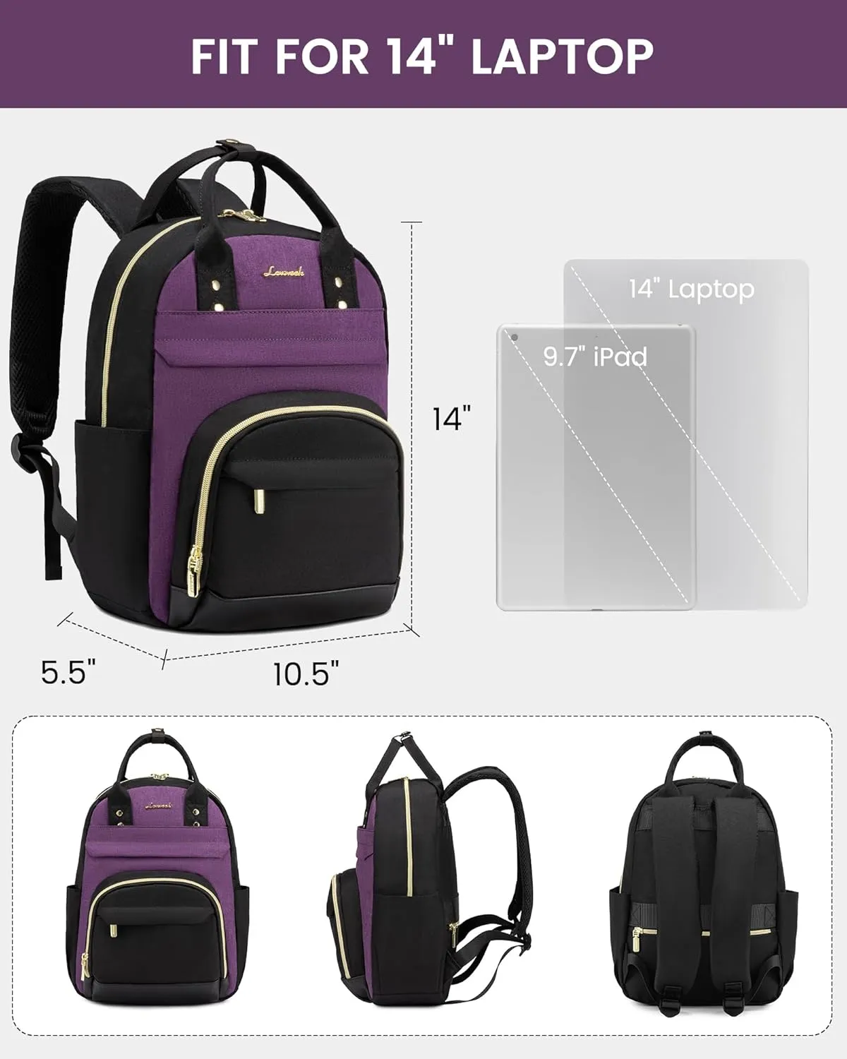 LOVEVOOK Mini Backpack Purse for Women, Small Backpack Bag, Stylish Light Weight Daily Travel Backpack, Black-Purple