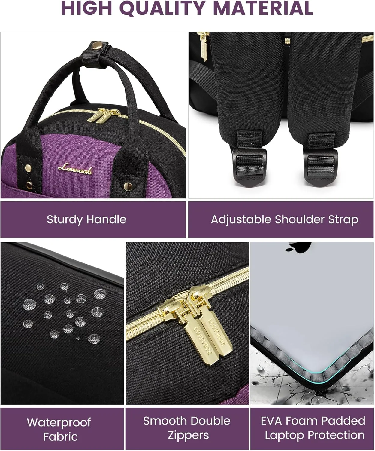 LOVEVOOK Mini Backpack Purse for Women, Small Backpack Bag, Stylish Light Weight Daily Travel Backpack, Black-Purple