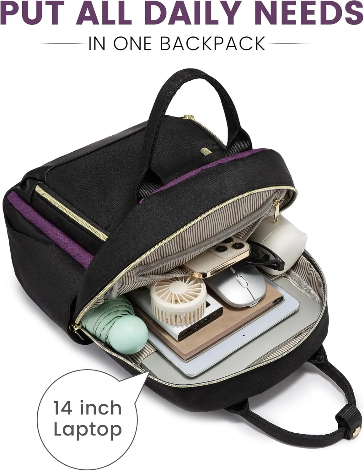 LOVEVOOK Mini Backpack Purse for Women, Small Backpack Bag, Stylish Light Weight Daily Travel Backpack, Black-Purple
