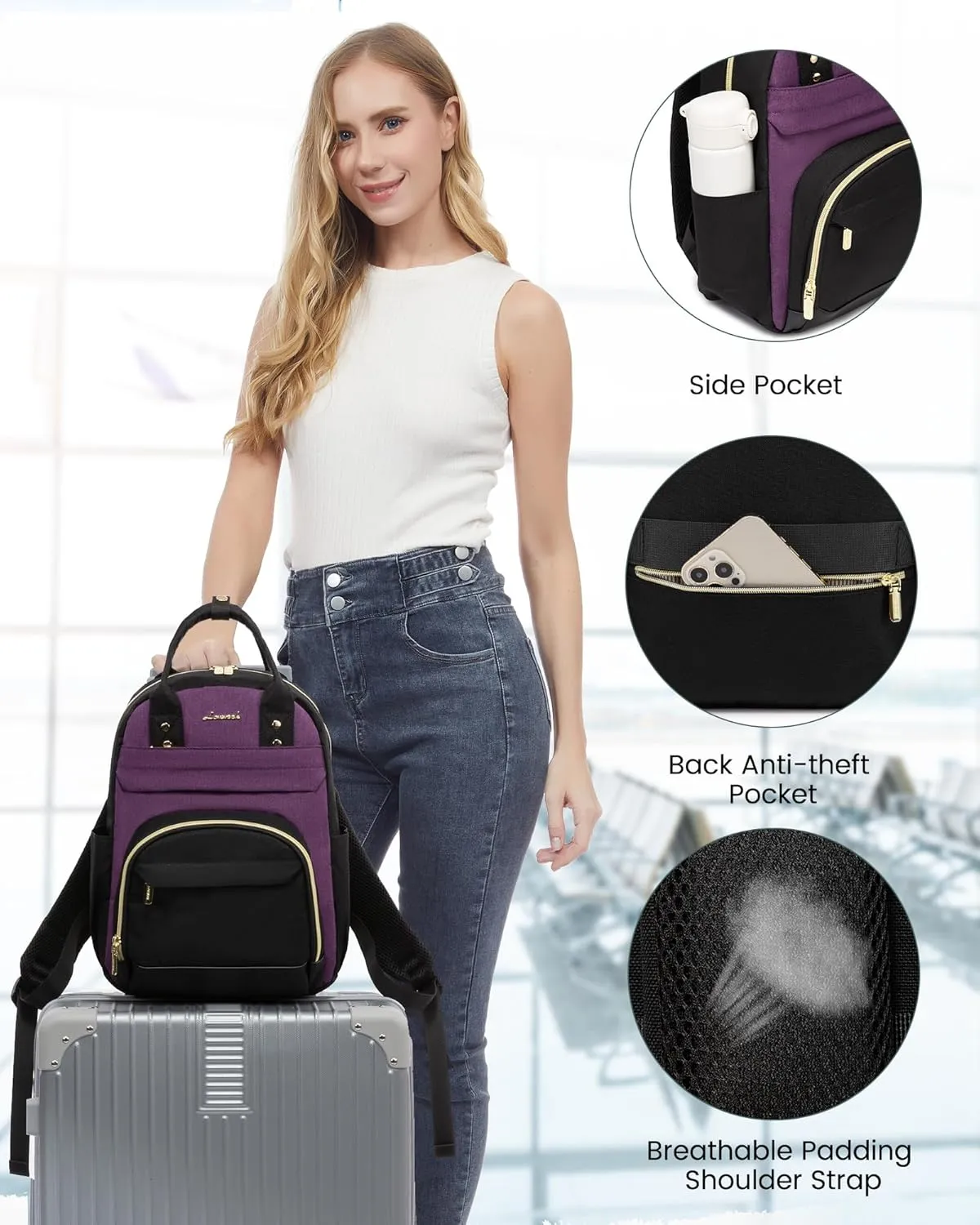 LOVEVOOK Mini Backpack Purse for Women, Small Backpack Bag, Stylish Light Weight Daily Travel Backpack, Black-Purple