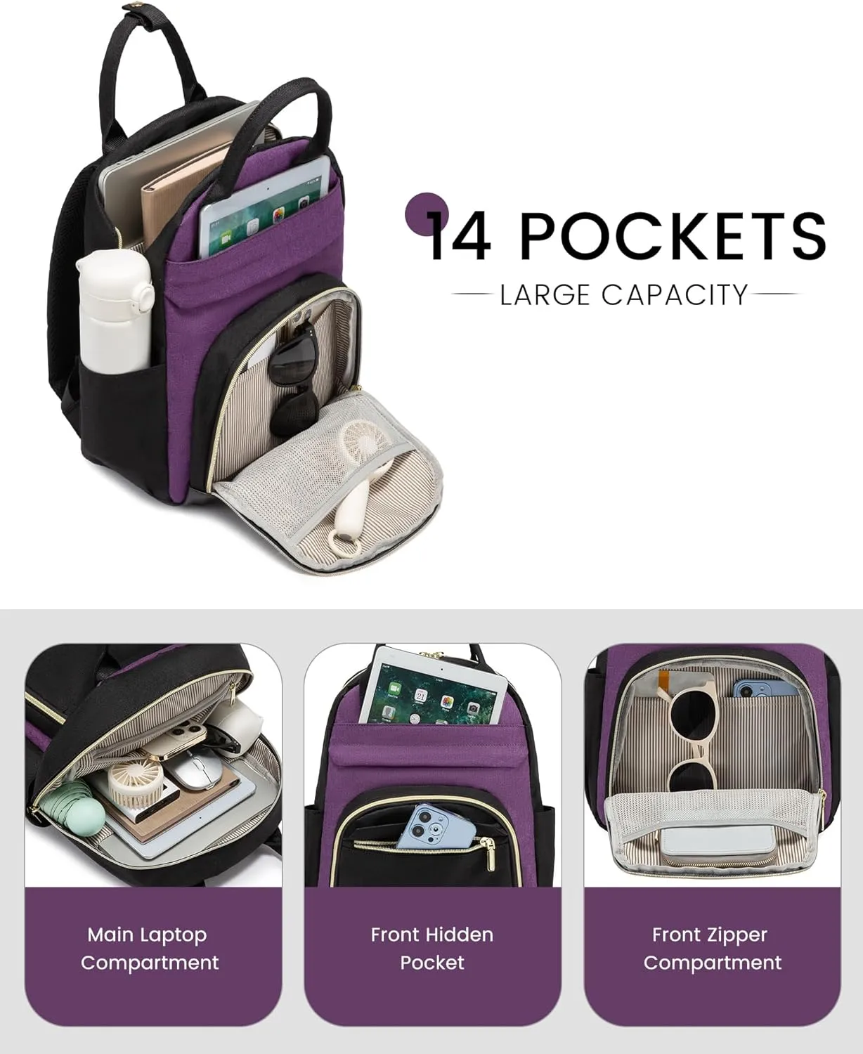 LOVEVOOK Mini Backpack Purse for Women, Small Backpack Bag, Stylish Light Weight Daily Travel Backpack, Black-Purple