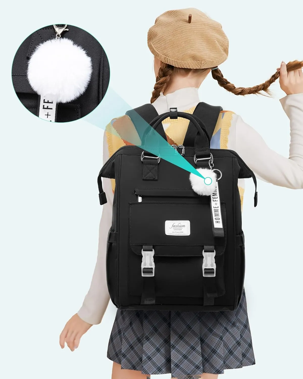 LOVEVOOK School Backpack for Student,15.6 Inch College Backpack, Light Weight Cute Bookbag for Girls, Waterproof Casual Daypack Laptop Backpack fits School Travel CasualBlack