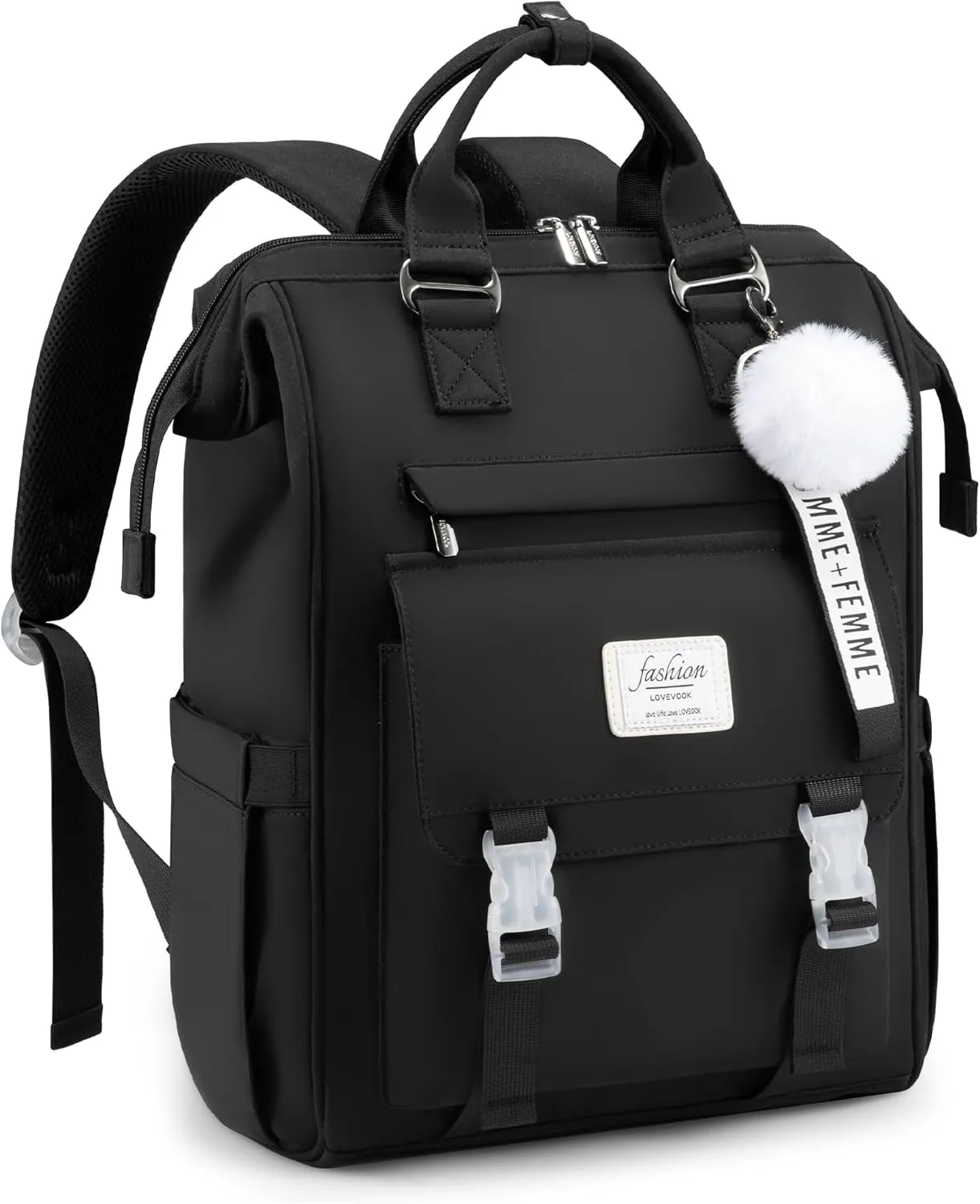 LOVEVOOK School Backpack for Student,15.6 Inch College Backpack, Light Weight Cute Bookbag for Girls, Waterproof Casual Daypack Laptop Backpack fits School Travel CasualBlack