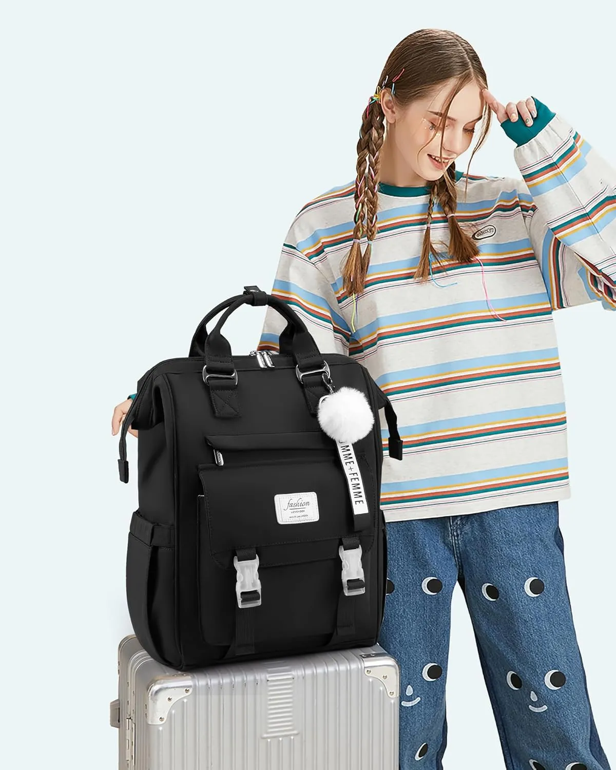 LOVEVOOK School Backpack for Student,15.6 Inch College Backpack, Light Weight Cute Bookbag for Girls, Waterproof Casual Daypack Laptop Backpack fits School Travel CasualBlack