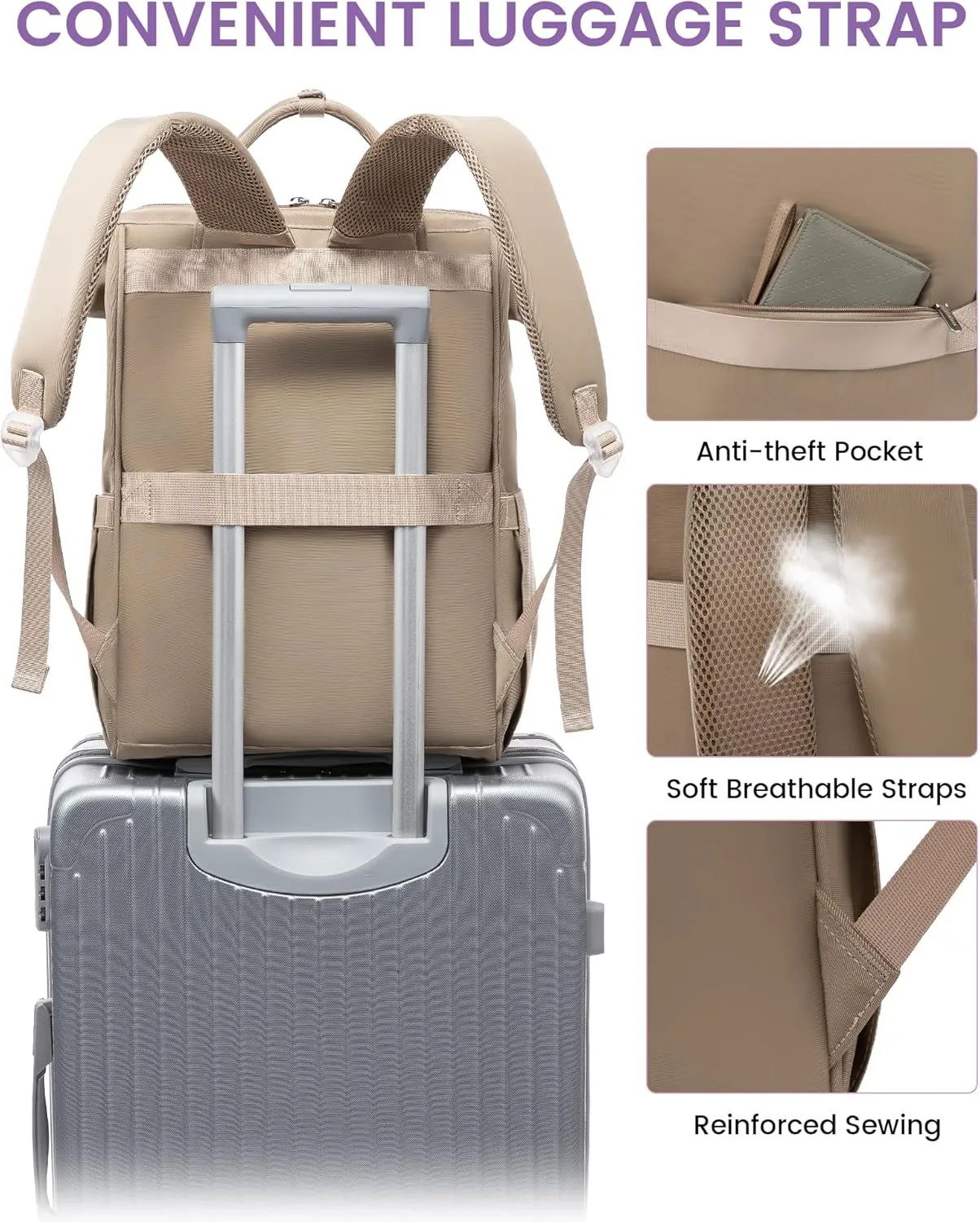 LOVEVOOK School Backpack for Student,15.6 Inch College Backpack, Light Weight Cute Bookbag for Girls, Waterproof Casual Daypack Laptop Backpack fits School Travel CasualCoffee&Beige