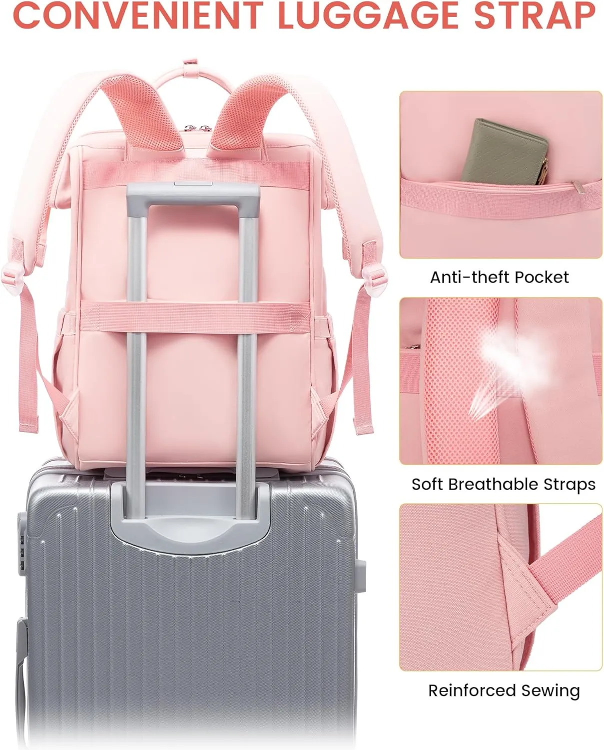 LOVEVOOK School Backpack for Student,15.6 Inch College Backpack, Light Weight Cute Bookbag for Girls, Waterproof Casual Daypack Laptop Backpack fits School Travel CasualPink&Beige