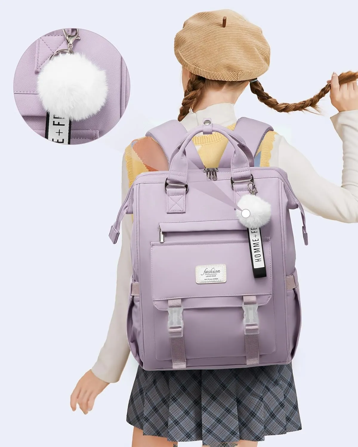 LOVEVOOK School Backpack for Student,15.6 Inch College Backpack, Light Weight Cute Bookbag for Girls, Waterproof Casual Daypack Laptop Backpack fits School Travel CasualTaro Purple