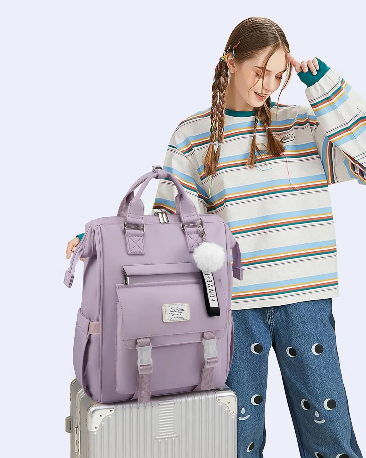 LOVEVOOK School Backpack for Student,15.6 Inch College Backpack, Light Weight Cute Bookbag for Girls, Waterproof Casual Daypack Laptop Backpack fits School Travel CasualTaro Purple