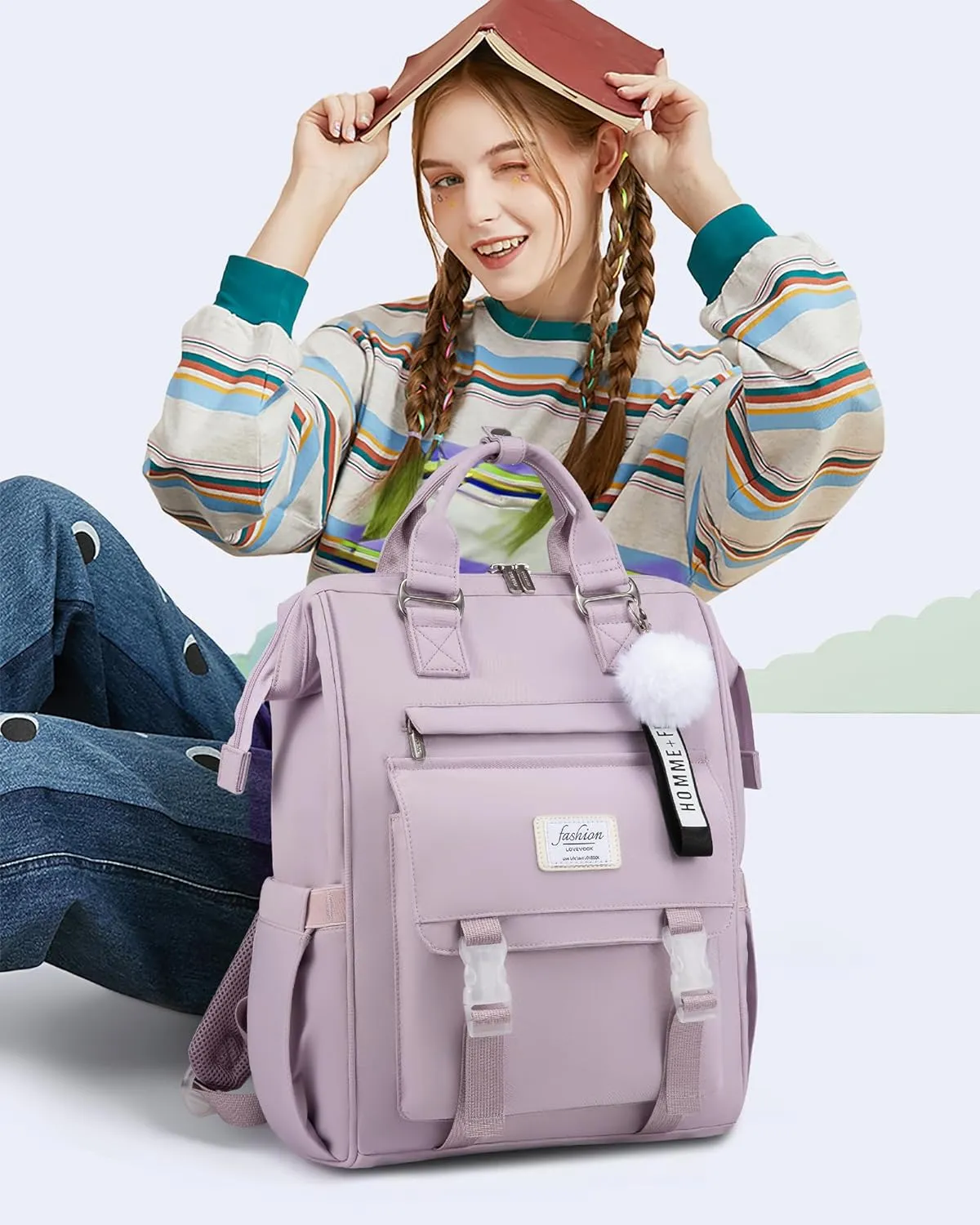 LOVEVOOK School Backpack for Student,15.6 Inch College Backpack, Light Weight Cute Bookbag for Girls, Waterproof Casual Daypack Laptop Backpack fits School Travel CasualTaro Purple