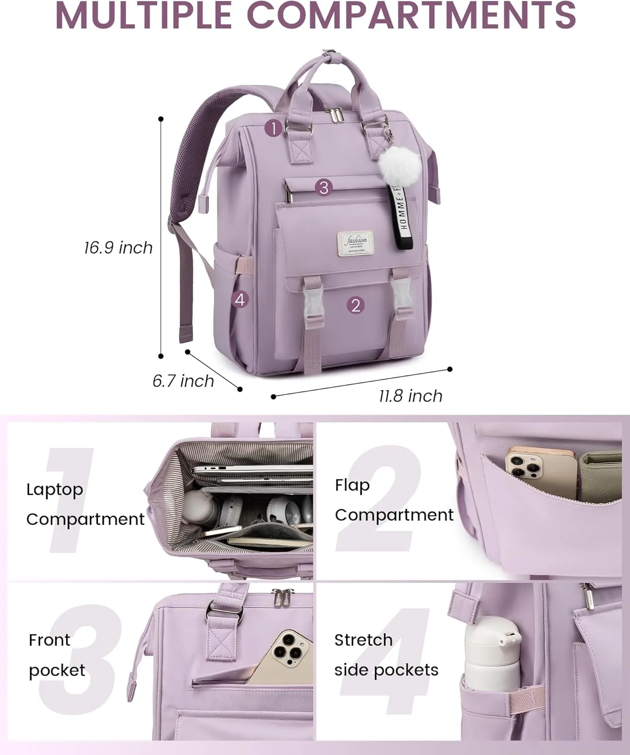 LOVEVOOK School Backpack for Student,15.6 Inch College Backpack, Light Weight Cute Bookbag for Girls, Waterproof Casual Daypack Laptop Backpack fits School Travel CasualTaro Purple