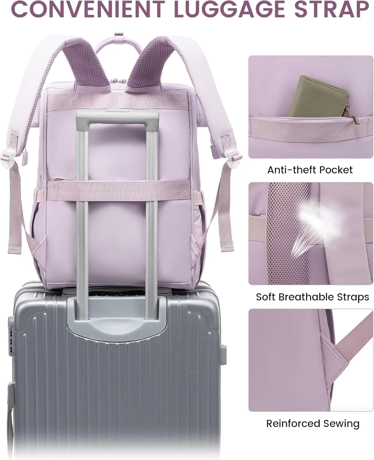 LOVEVOOK School Backpack for Student,15.6 Inch College Backpack, Light Weight Cute Bookbag for Girls, Waterproof Casual Daypack Laptop Backpack fits School Travel CasualTaro Purple