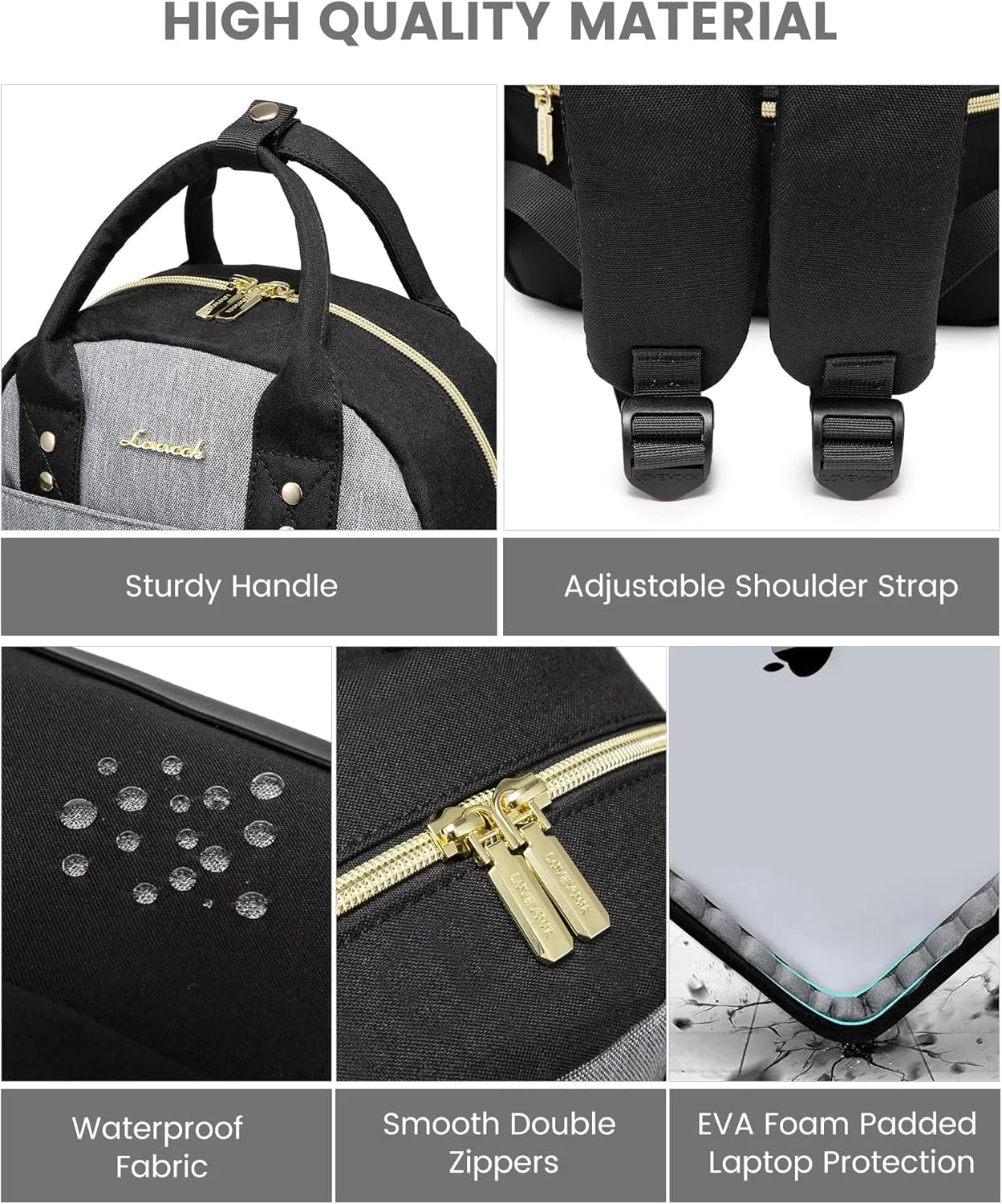 LOVEVOOK Small Backpack Purse for Women, Mini Backpack, Light Weight Cute Fashion Backpack for Work Daily Travel, Black-Grey