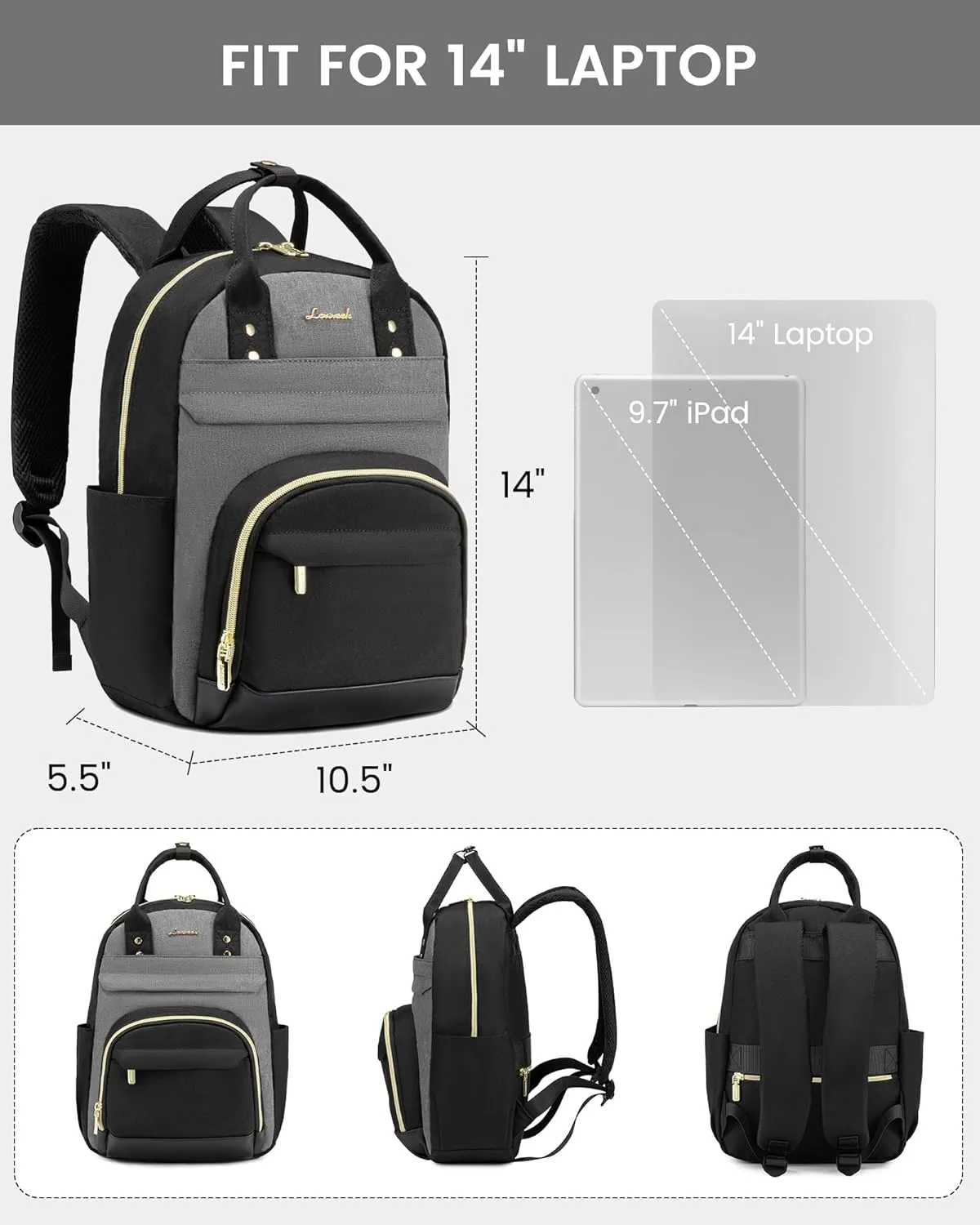 LOVEVOOK Small Backpack Purse for Women, Mini Backpack, Light Weight Cute Fashion Backpack for Work Daily Travel, Black-Grey