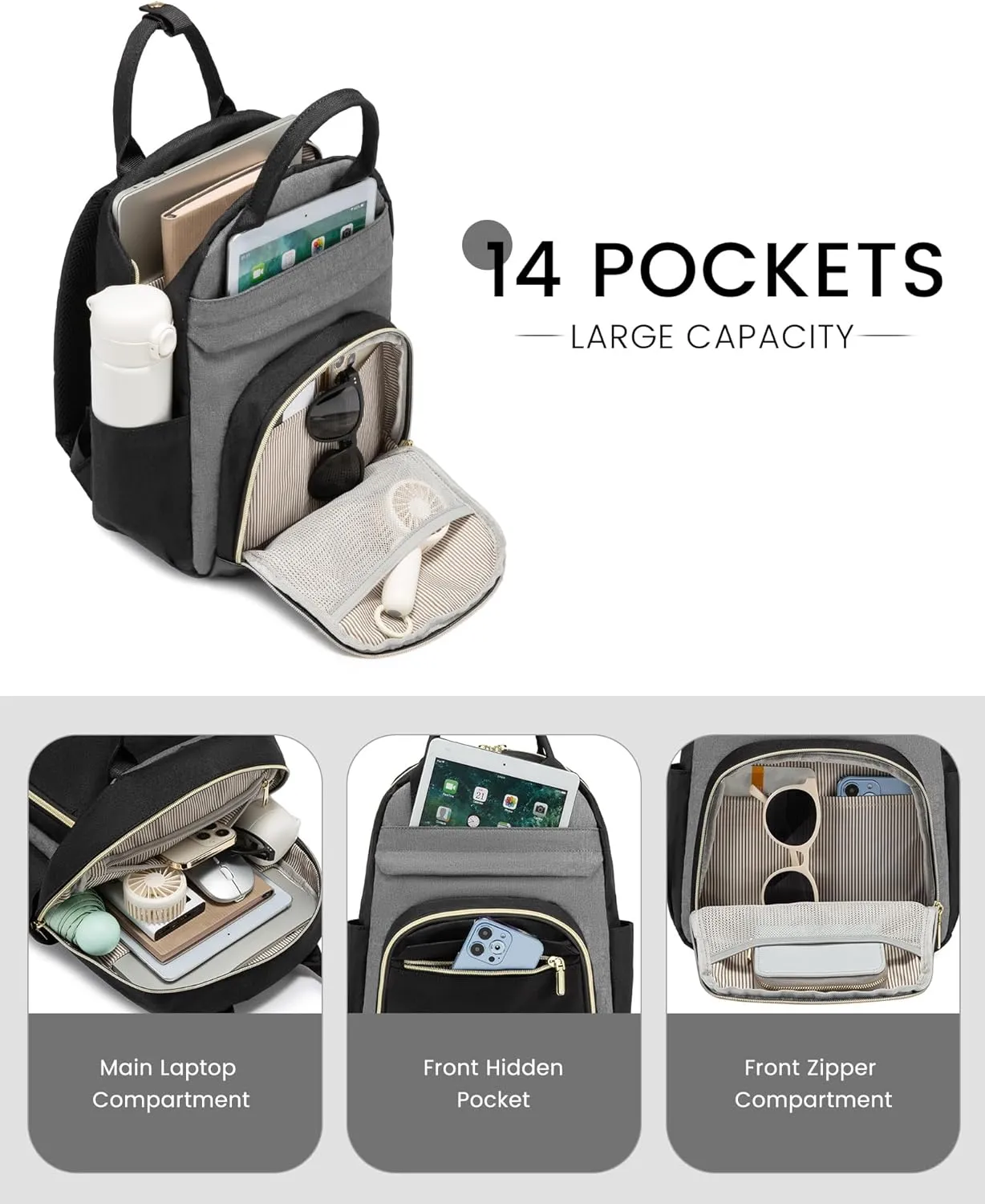 LOVEVOOK Small Backpack Purse for Women, Mini Backpack, Light Weight Cute Fashion Backpack for Work Daily Travel, Black-Grey