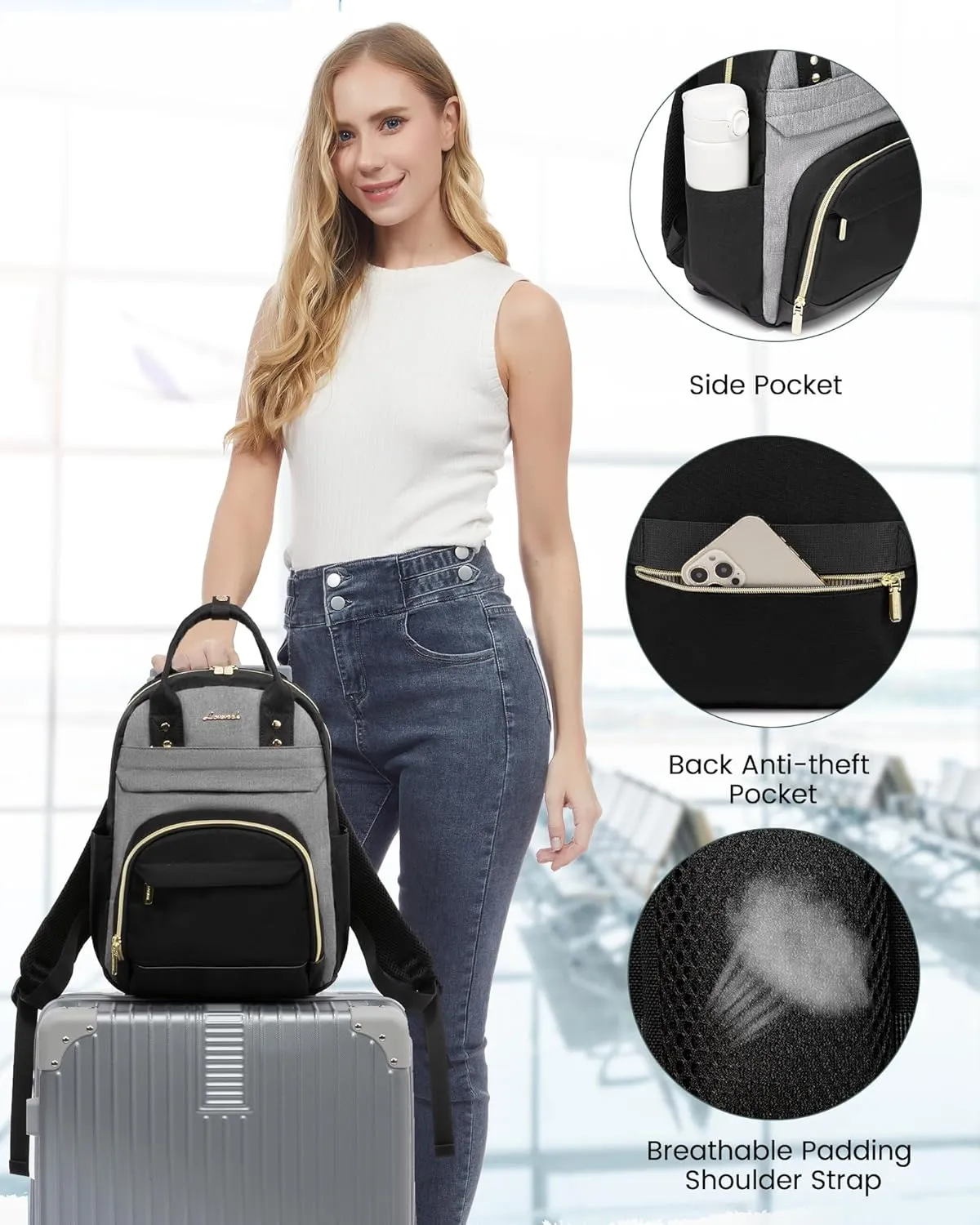 LOVEVOOK Small Backpack Purse for Women, Mini Backpack, Light Weight Cute Fashion Backpack for Work Daily Travel, Black-Grey