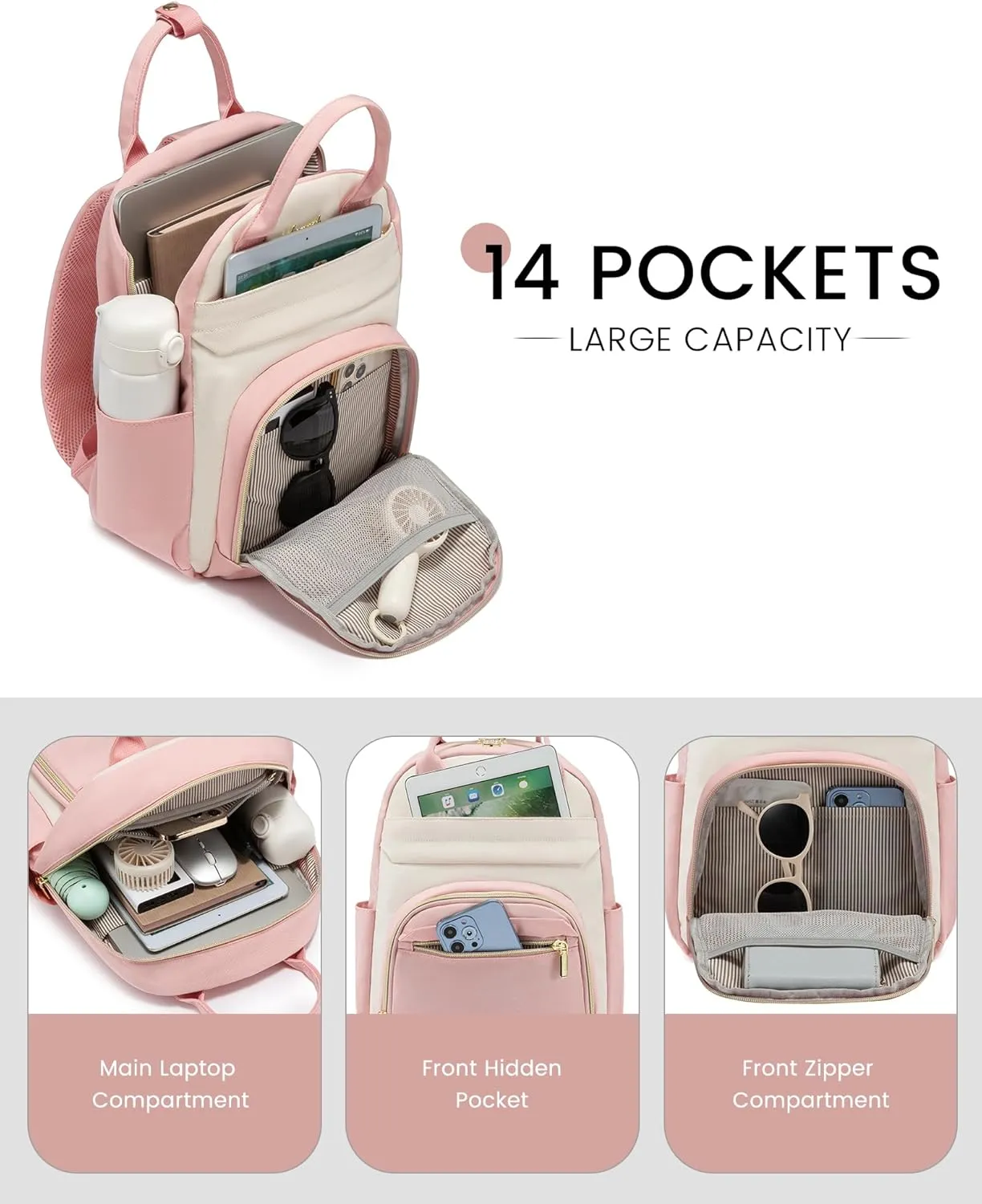 LOVEVOOK Small Backpack Purse for Women, Mini Backpack, Light Weight Cute Fashion Backpack for Work Daily Travel, Pink-Beige
