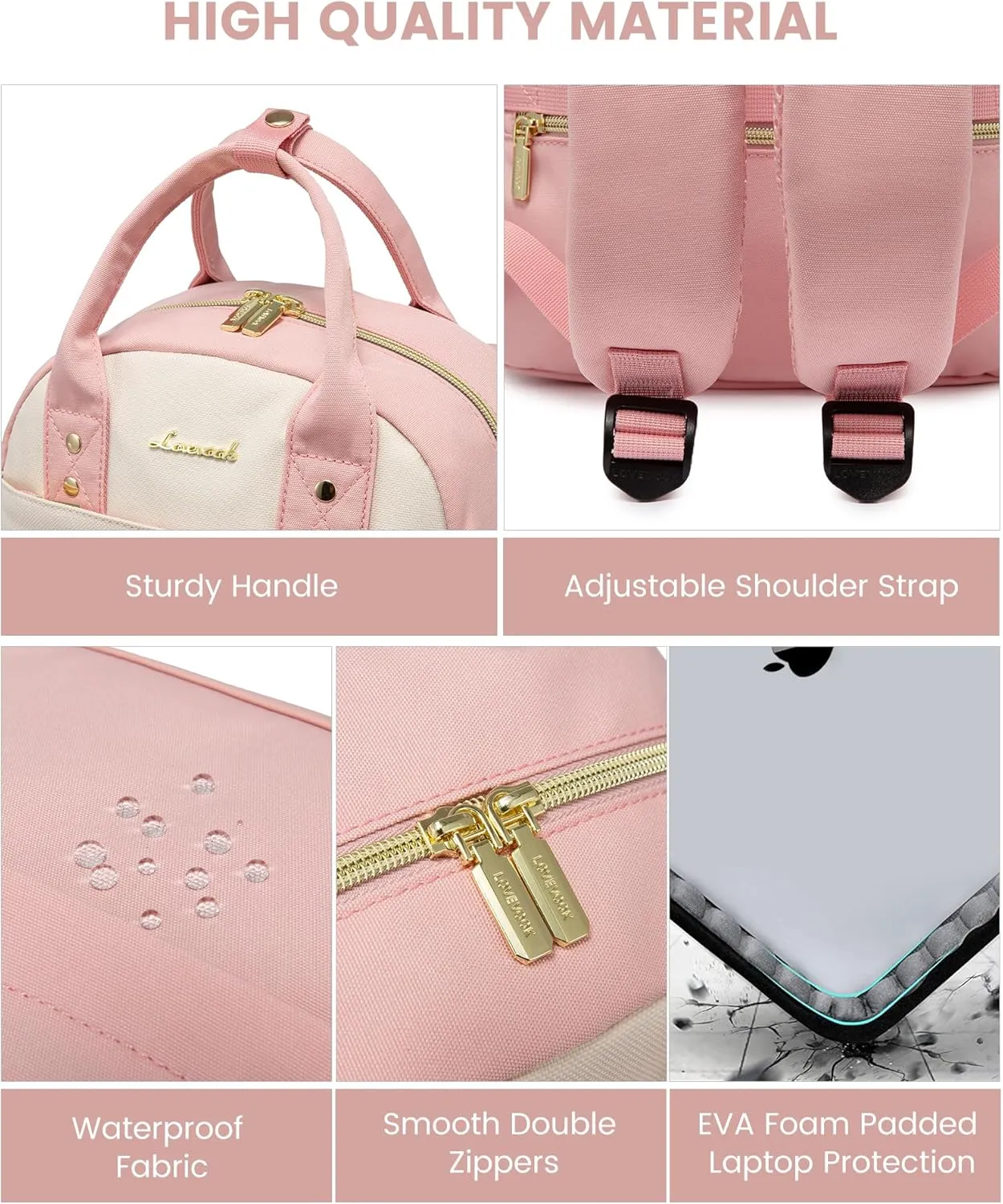 LOVEVOOK Small Backpack Purse for Women, Mini Backpack, Light Weight Cute Fashion Backpack for Work Daily Travel, Pink-Beige