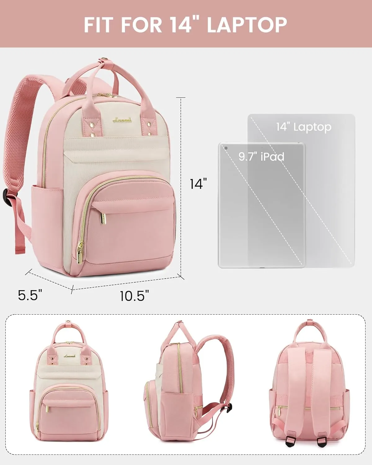 LOVEVOOK Small Backpack Purse for Women, Mini Backpack, Light Weight Cute Fashion Backpack for Work Daily Travel, Pink-Beige