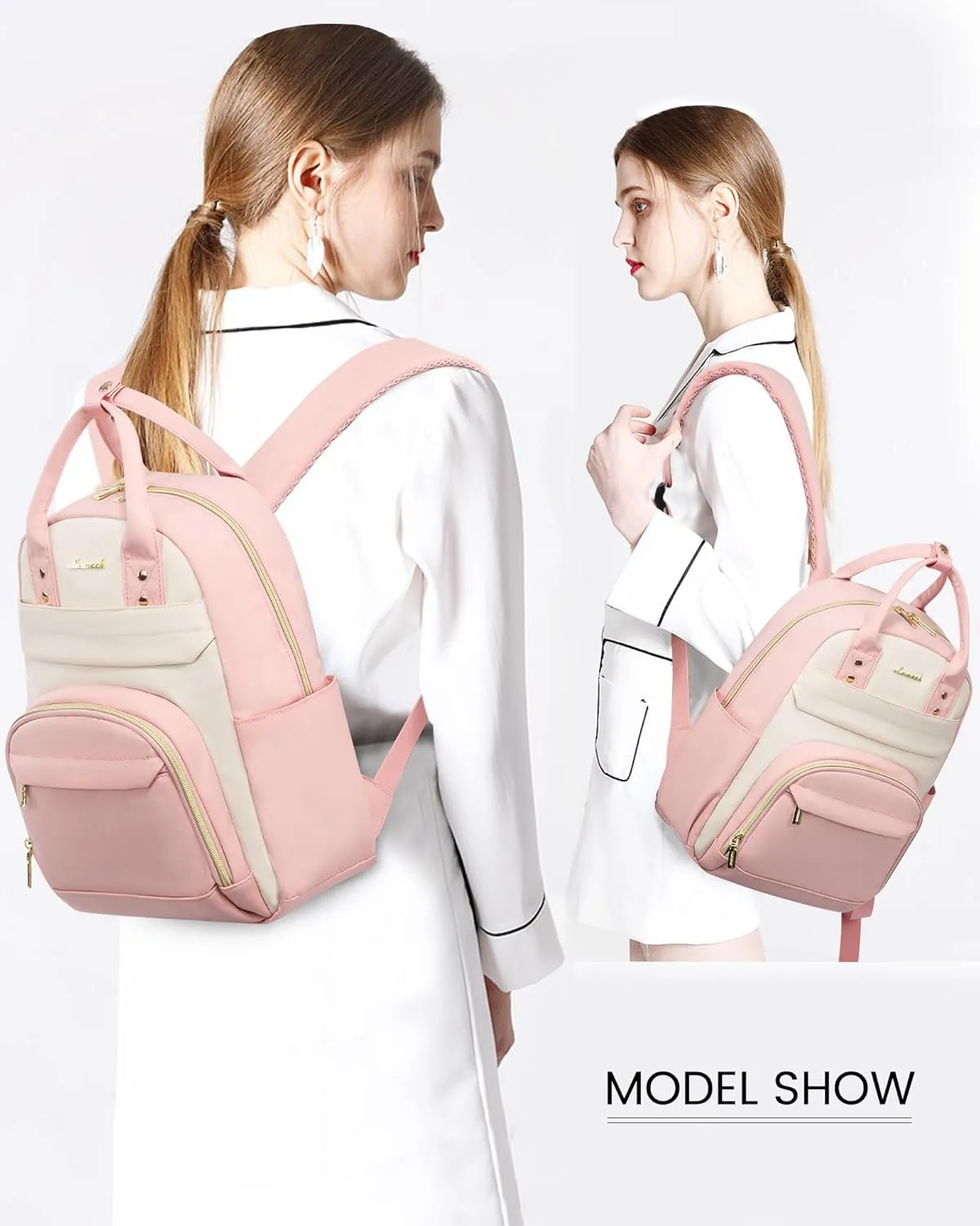 LOVEVOOK Small Backpack Purse for Women, Mini Backpack, Light Weight Cute Fashion Backpack for Work Daily Travel, Pink-Beige