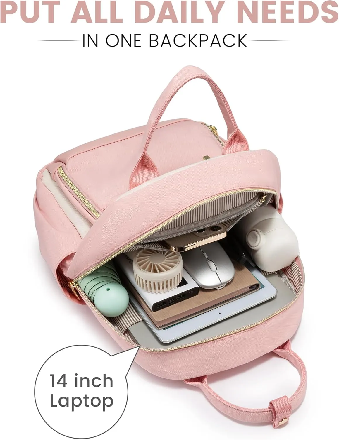 LOVEVOOK Small Backpack Purse for Women, Mini Backpack, Light Weight Cute Fashion Backpack for Work Daily Travel, Pink-Beige