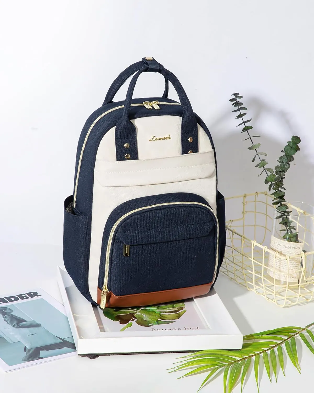 LOVEVOOK Small Backpack Purse for Women, Mini Backpack, Light Weight Fashion Backpack for Daily Travel, Drak Blue-Beige-Brown