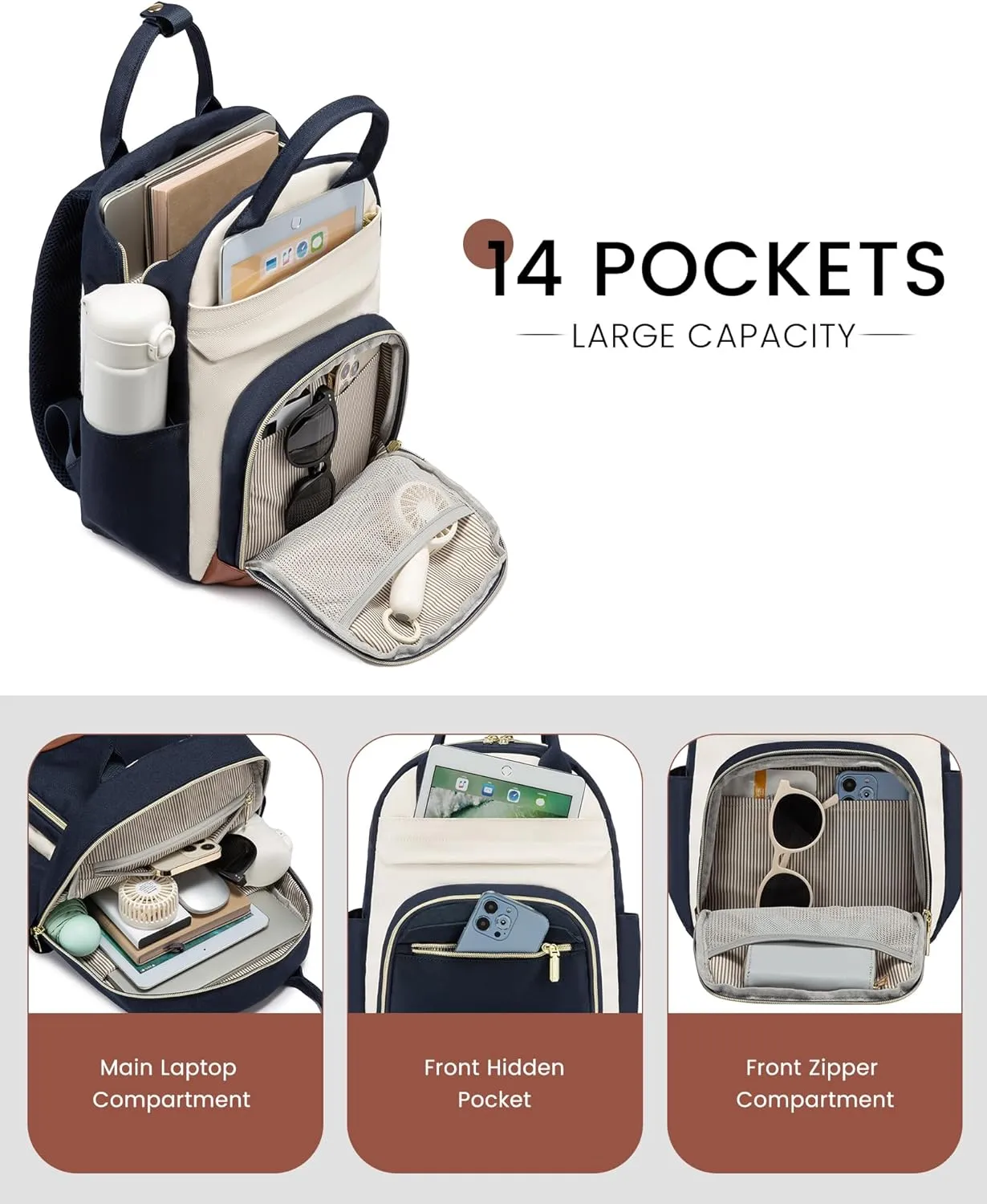 LOVEVOOK Small Backpack Purse for Women, Mini Backpack, Light Weight Fashion Backpack for Daily Travel, Drak Blue-Beige-Brown