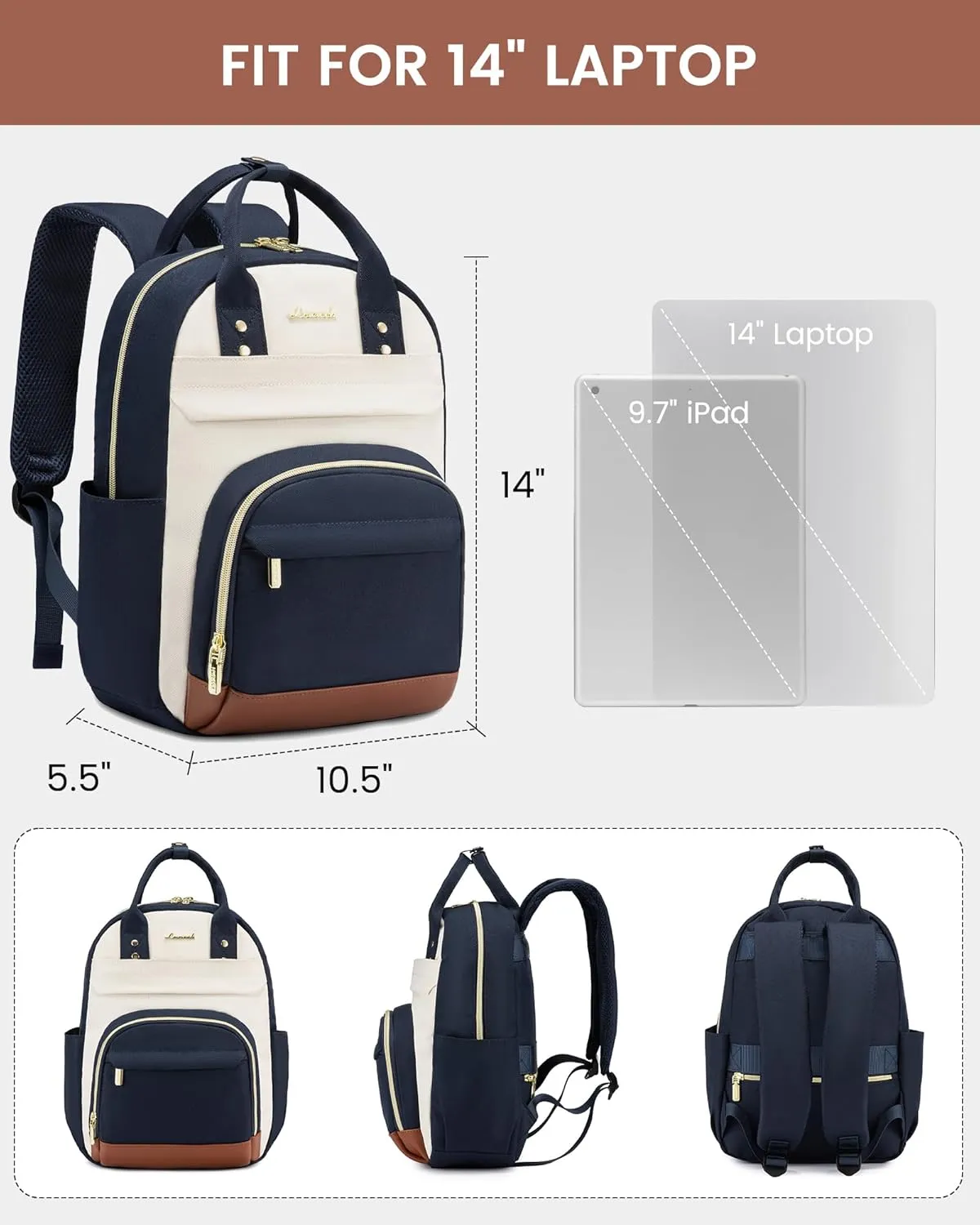 LOVEVOOK Small Backpack Purse for Women, Mini Backpack, Light Weight Fashion Backpack for Daily Travel, Drak Blue-Beige-Brown