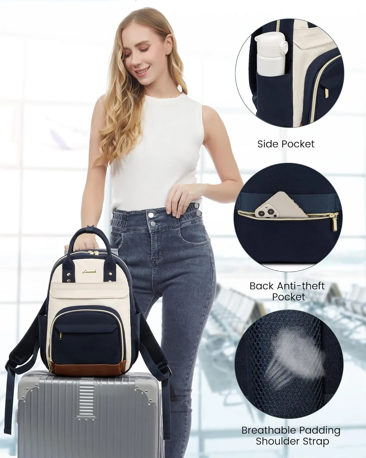LOVEVOOK Small Backpack Purse for Women, Mini Backpack, Light Weight Fashion Backpack for Daily Travel, Drak Blue-Beige-Brown