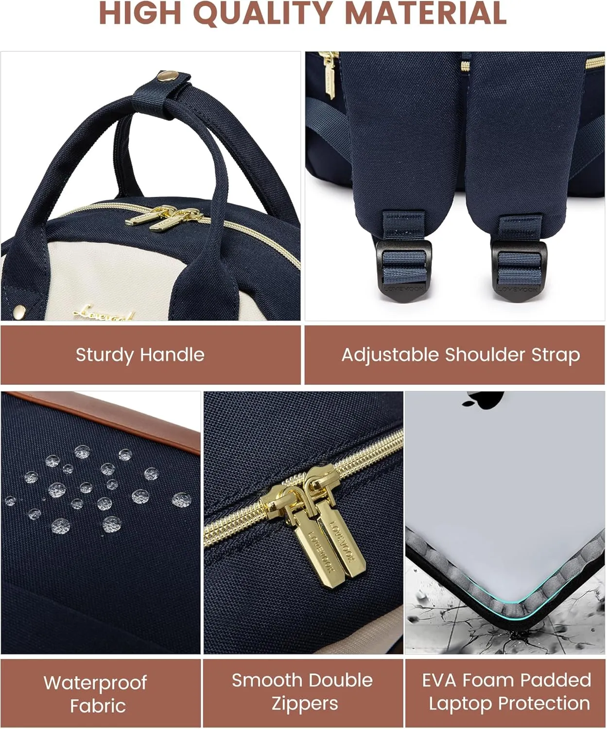 LOVEVOOK Small Backpack Purse for Women, Mini Backpack, Light Weight Fashion Backpack for Daily Travel, Drak Blue-Beige-Brown
