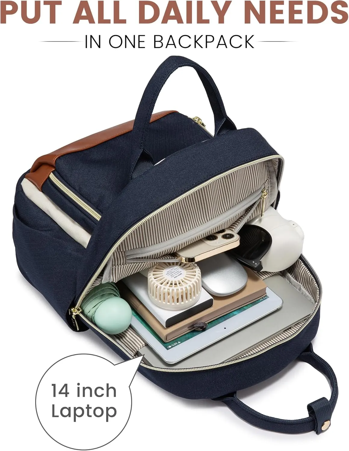 LOVEVOOK Small Backpack Purse for Women, Mini Backpack, Light Weight Fashion Backpack for Daily Travel, Drak Blue-Beige-Brown