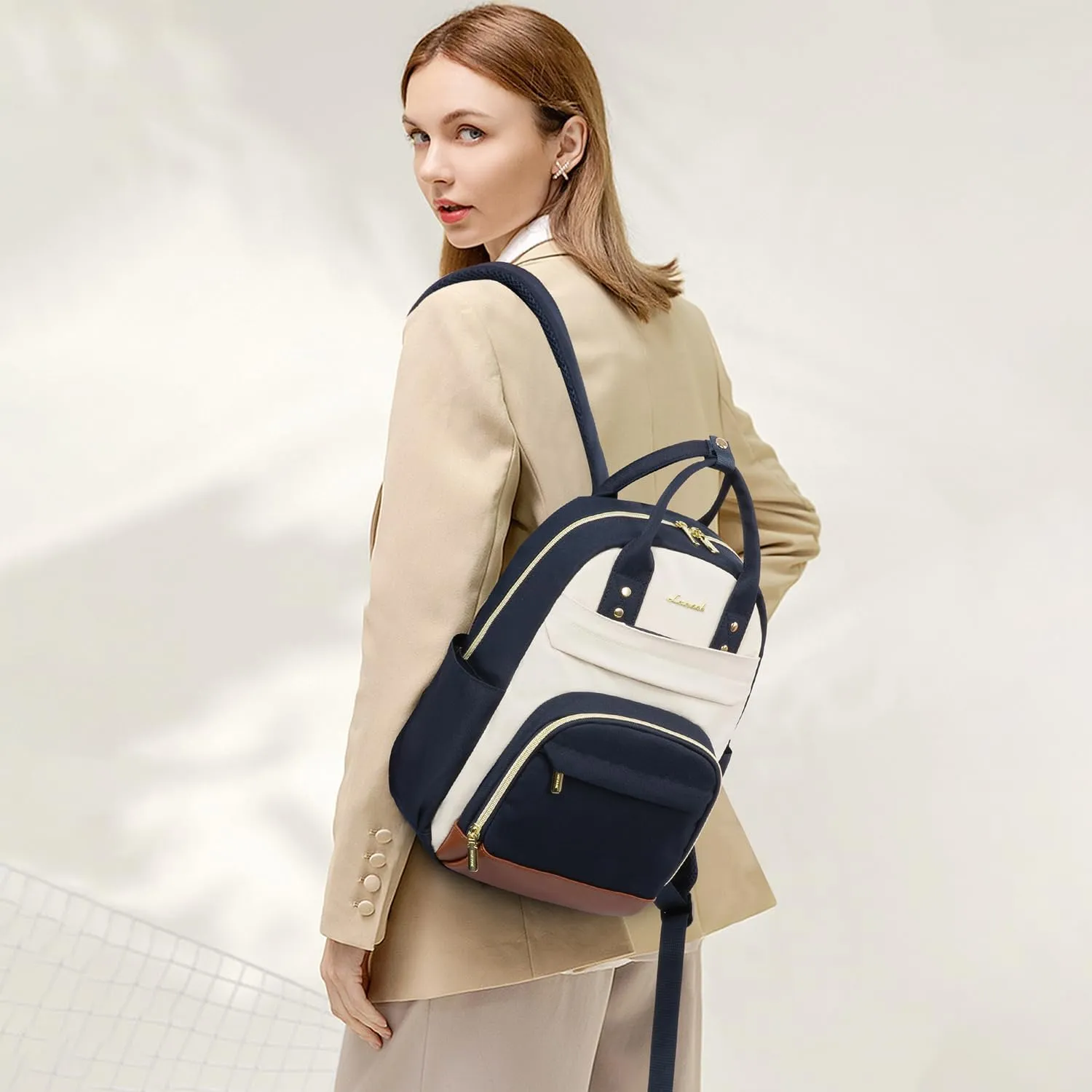 LOVEVOOK Small Backpack Purse for Women, Mini Backpack, Light Weight Fashion Backpack for Daily Travel, Drak Blue-Beige-Brown