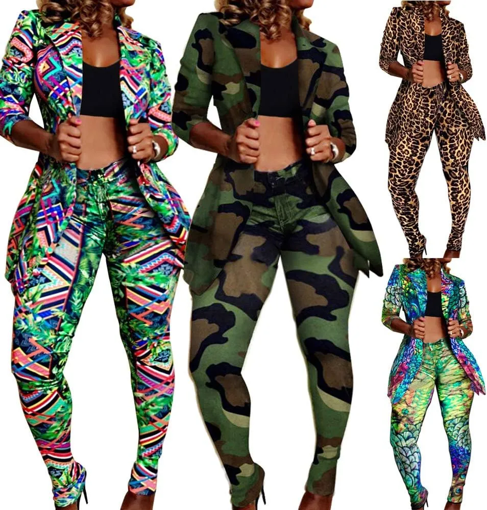 Lucuna Women's Sexy 2 Piece Club Outfits Open Front Blazer   Bodycon Pants Long Stockings Set