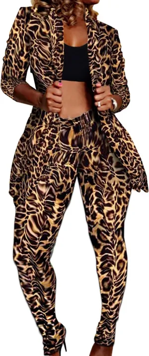 Lucuna Women's Sexy 2 Piece Club Outfits Open Front Blazer   Bodycon Pants Long Stockings Set