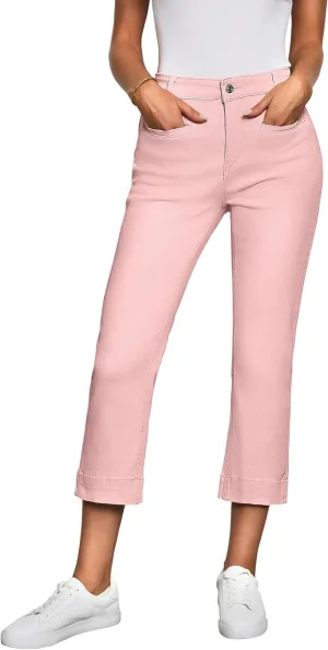luvamia Capri Jeans for Women High Waisted Slim Straight Stretchy Denim Capris Pants Welt Pockets Casual Cropped Jeans