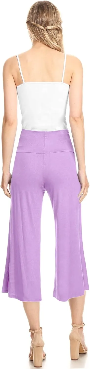 Made By Johnny Women's High Elastic Waistband Wide Leg Palazzo Culotte Gaucho Capri Pants (S~5XL)