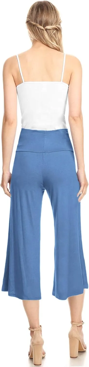 Made By Johnny Women's High Elastic Waistband Wide Leg Palazzo Culotte Gaucho Capri Pants (S~5XL)