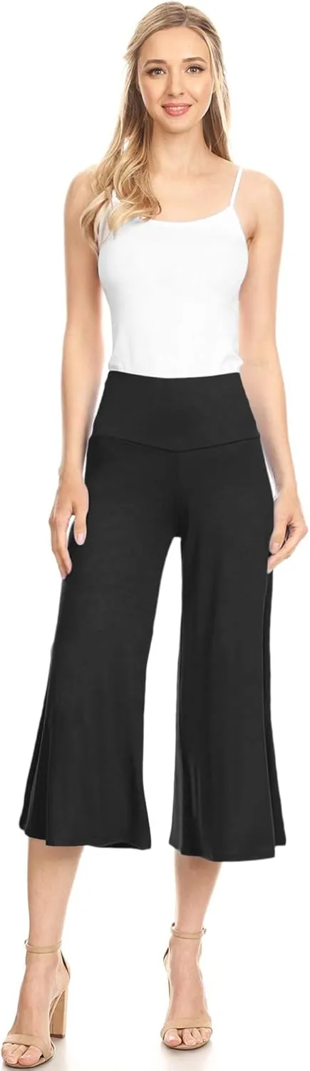 Made By Johnny Women's High Elastic Waistband Wide Leg Palazzo Culotte Gaucho Capri Pants (S~5XL)
