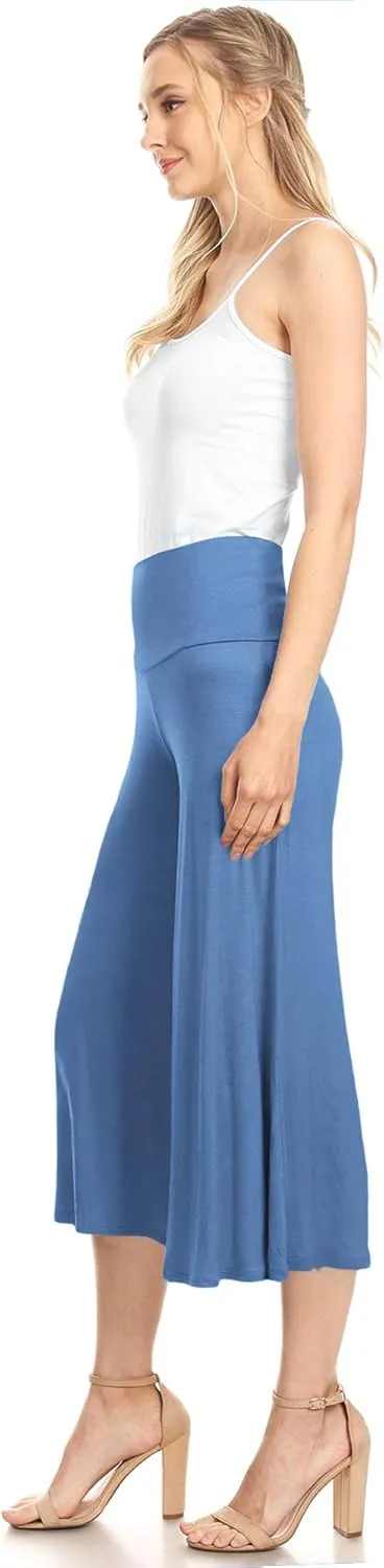 Made By Johnny Women's High Elastic Waistband Wide Leg Palazzo Culotte Gaucho Capri Pants (S~5XL)