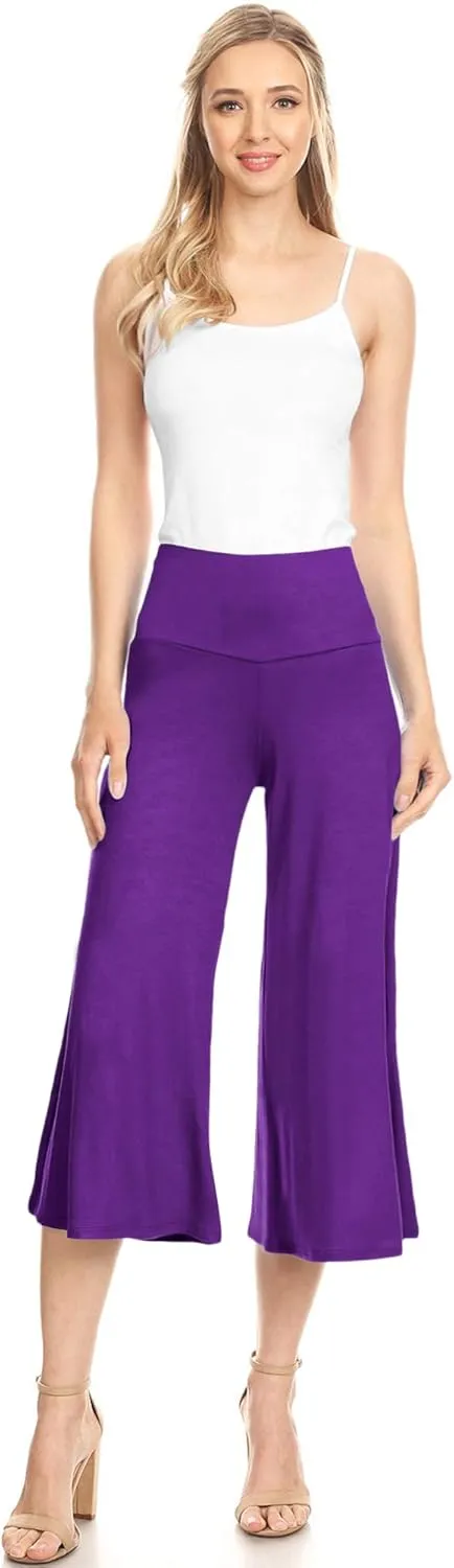 Made By Johnny Women's High Elastic Waistband Wide Leg Palazzo Culotte Gaucho Capri Pants (S~5XL)