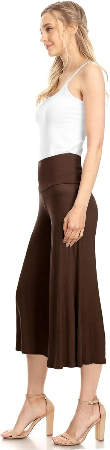 Made By Johnny Women's High Elastic Waistband Wide Leg Palazzo Culotte Gaucho Capri Pants (S~5XL)