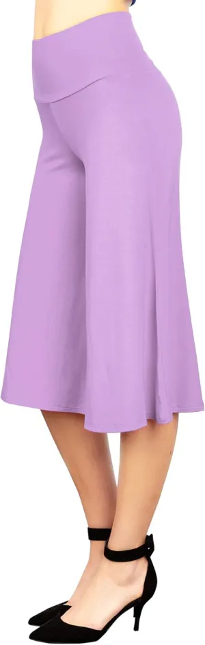 Made By Johnny Women's High Elastic Waistband Wide Leg Palazzo Culotte Gaucho Capri Pants (S~5XL)