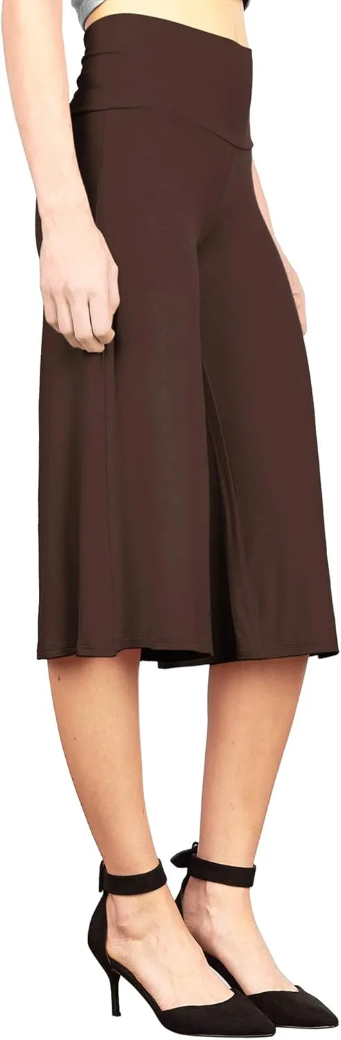 Made By Johnny Women's High Elastic Waistband Wide Leg Palazzo Culotte Gaucho Capri Pants (S~5XL)