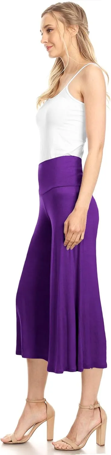 Made By Johnny Women's High Elastic Waistband Wide Leg Palazzo Culotte Gaucho Capri Pants (S~5XL)