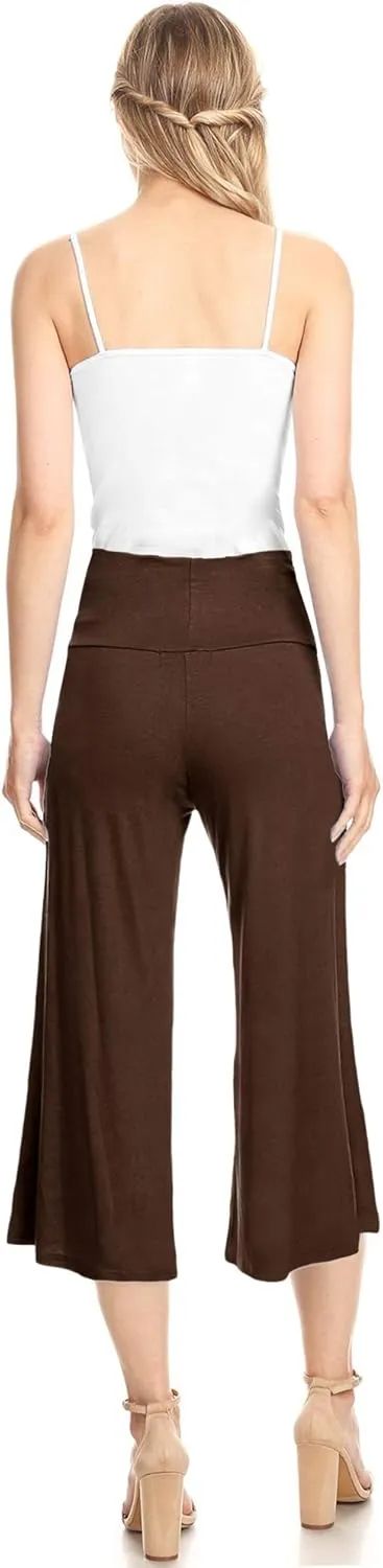 Made By Johnny Women's High Elastic Waistband Wide Leg Palazzo Culotte Gaucho Capri Pants (S~5XL)
