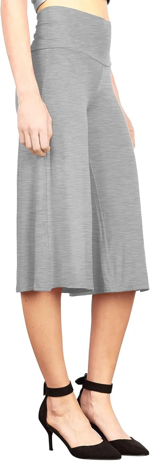 Made By Johnny Women's High Elastic Waistband Wide Leg Palazzo Culotte Gaucho Capri Pants (S~5XL)