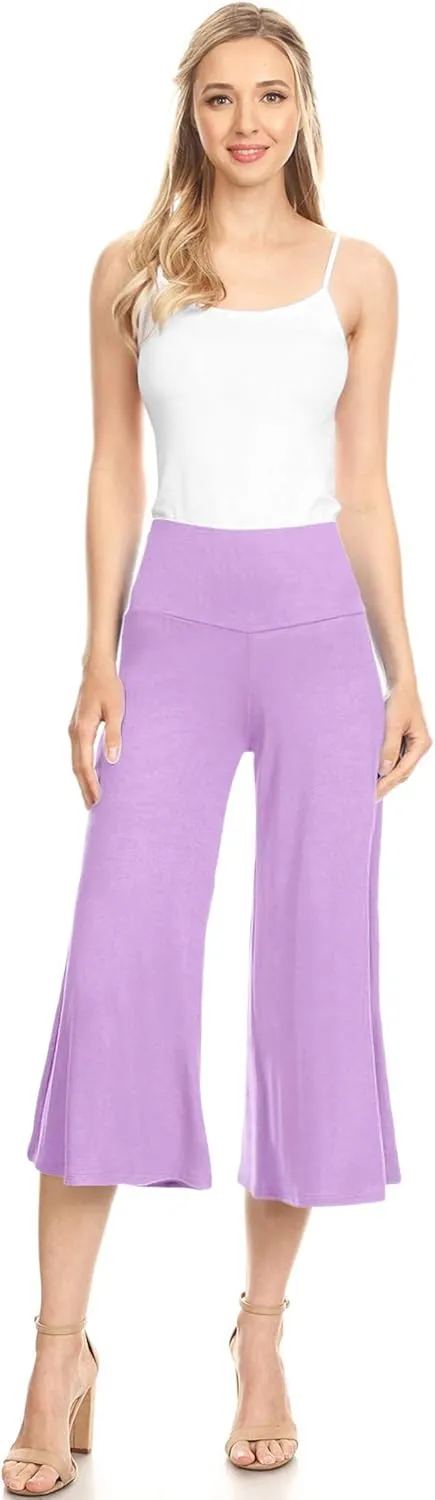 Made By Johnny Women's High Elastic Waistband Wide Leg Palazzo Culotte Gaucho Capri Pants (S~5XL)