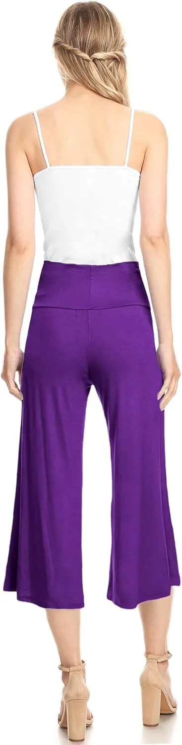 Made By Johnny Women's High Elastic Waistband Wide Leg Palazzo Culotte Gaucho Capri Pants (S~5XL)